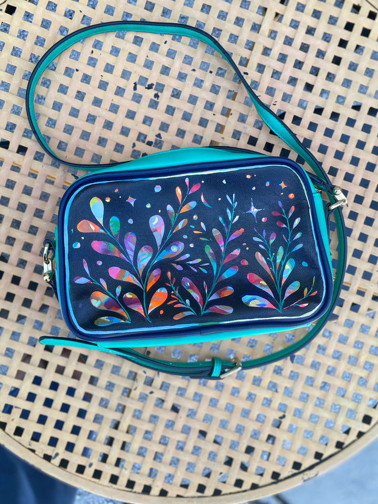 Michelle Dyson Hand Painted Bag - Teal and Black