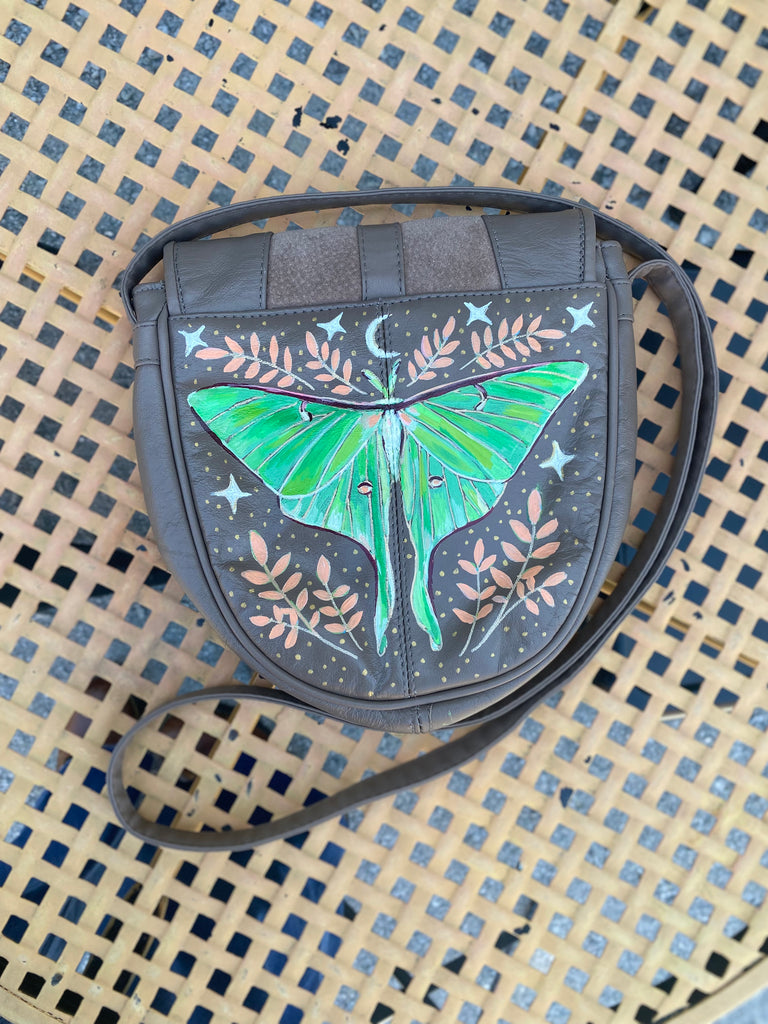 Michelle Dyson Hand Painted Bag - Brown Luna Moth
