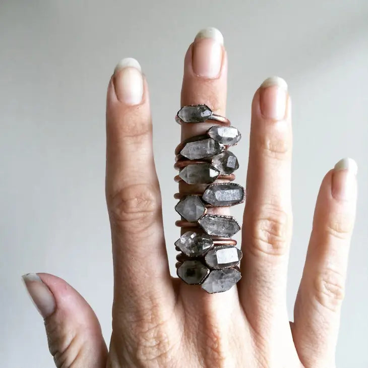 Raw Anthraxolite Crystal Ring