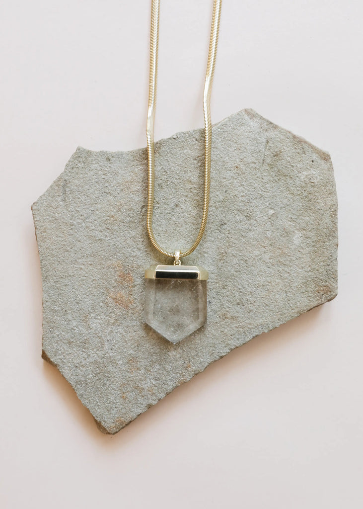 Clear Quartz Pendant Necklace - Box Chain