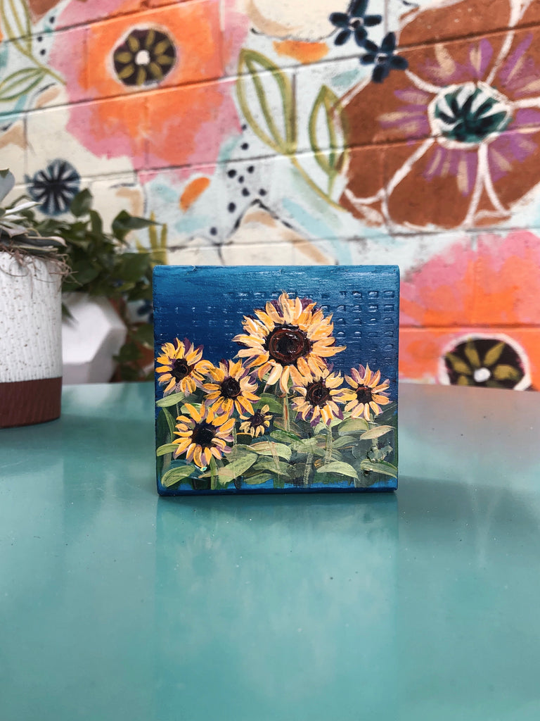 Sunflower Painting with Dark Blue Sky